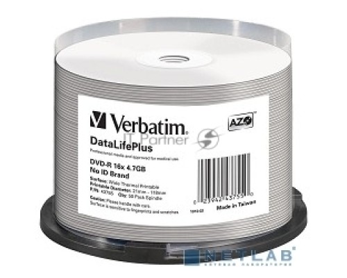 Диск DVD-R Verbatim 4.7Gb 16x Cake Box (50шт) Printable (43755)