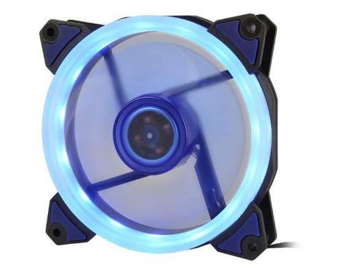 [вентилятор] CROWN Вентилятор для компьютерного корпуса CMCF-12025S-1231 (120*120*25мм;Синее LED кольцо;1500 об/мин;35CFM;20Дб;Подшипник скольжения;3pin+MOLEX(папа-мама) 40+10см)