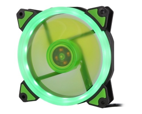 [вентилятор] CROWN Вентилятор для компьютерного корпуса CMCF-12025S-1232 (120*120*25мм;Зелёное LED кольцо;1500 об/мин;35CFM;20Дб;Подшипник скольжения;3pin+MOLEX(папа-мама) 40+10см)