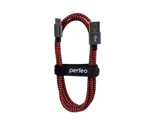 [кабели] PERFEO Кабель USB2.0 A вилка - USB Type-C вилка, черно-красный, длина 1 м. (U4901)
