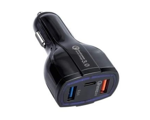 [Аксессуар] ORIENT QC-12V3B Автомобильное зарядное устройство с функцией быстрой зарядки, поддержка Quick Charge 3.0, 2xUSB-A + 1xUSB Type-C: QC выход - 5В,3.0A/ 9В,1.67А/ 12В,1.25А; 2,3 выходы - 5В,3.5А, цв