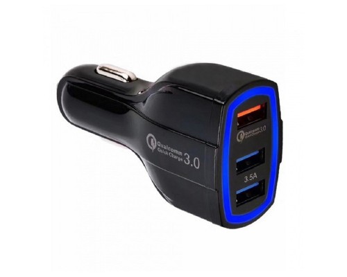 [Аксессуар] ORIENT CAR QC-12V3W Автомобильное зарядное устройство с функцией быстрой зарядки{поддержка Quick Charge 3.0,  3xUSB-A: QC выход - 5В,3.0A/ 9В,1.67А/ 12В,1.25А; 2,3 выходы - 5В,3.5А} черный