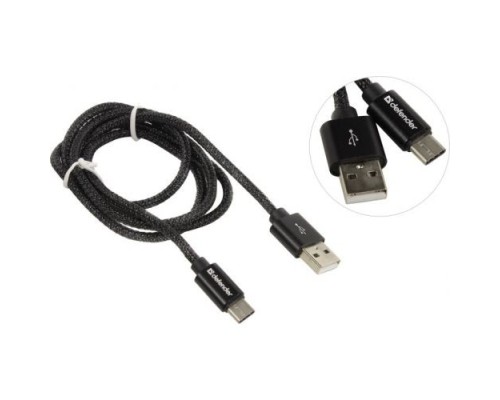 [кабели] Defender USB кабель USB09-03T PRO USB2.0 Черный, AM-Type-C, 1m, 2.1A (87814)