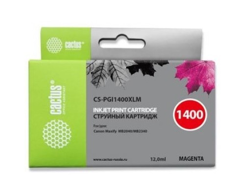 [расходные материалы] CACTUS PGI-1400XL M Картридж струйный для Canon MB2050/MB2350/MB2040/MB2340, пурпурный (12мл)