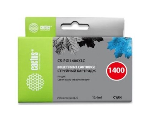 [расходные материалы] CACTUS PGI-1400XL C Картридж струйный для Canon MB2050/MB2350/MB2040/MB2340, голубой (12мл)