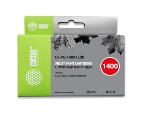 [расходные материалы] CACTUS PGI-1400XL BK Картридж струйный для Canon MB2050/MB2350/MB2040/MB2340, черный (36мл)