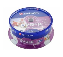 Verbatim Диски DVD+R  4.7Gb 16х, 25 шт, Cake Box (43500)