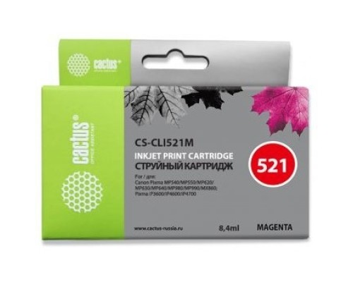 [расходные материалы] Cactus CLI-521M  Картридж  для Canon MP540/620/630/980/PIXMA iP4700, пурпурный