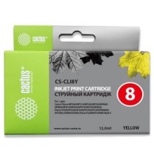 Cactus CS-CLI8Y Картридж струйный для Canon Pixma MP470/MP500/MP510/MP520/MP530/MP600/MP800/MP810/MP830/MP970/iP3300/iP3500/iP4200/5200/5300/6600D/6700D/MX700/850/iX4000/5000/9000, жёлтый 12 мл.