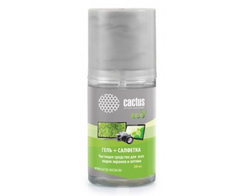[Чистящие средства ] CACTUS CS-S3004E Чистящий набор (салфетка + гель) для экранов и оптики 1шт 18х18см 200мл