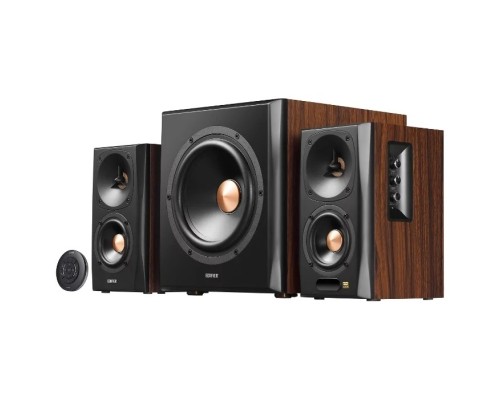 [Колонки] Edifier S360DB Brown {2 сат. + сабвуфер,150W RMS, 40-20000Гц, дерево, беспроводной пульт ДУ, Bluetooth aptX}