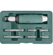 JONNESWAY (AG010055A) Ударная отвертка с битами SL 8,10мм PH# 2,3  36мм и PH# 2,3  80мм, 7 предметов