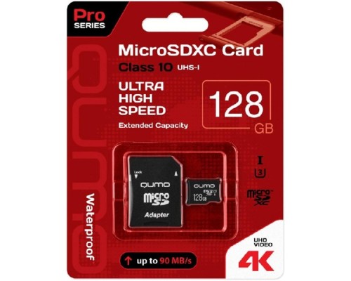 [Карта памяти ] Micro SecureDigital 128Gb QUMO QM128GMICSDXC10U3 {MicroSDXC Class 10 UHS-I, SD adapter}