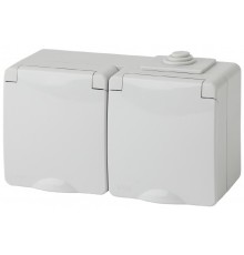 Эра Б0035991 11-2603-03 Розетка 2x2P+E гориз. IP65, 16A-250В, ОУ, серый, Эксперт