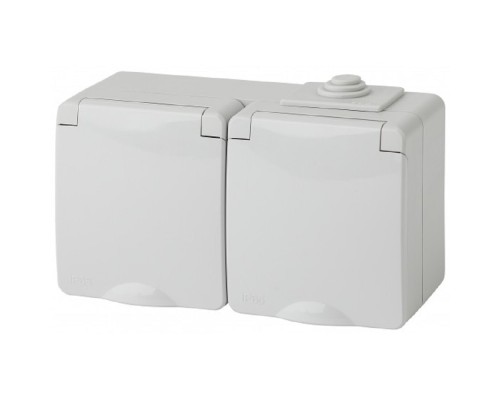 [ЭРА Розетки, выключатели] Эра Б0035991 11-2603-03 Розетка 2x2P+E гориз. IP65, 16A-250В, ОУ, серый, Эксперт