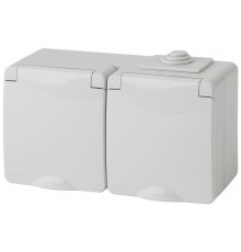 Эра Б0035992 11-2604-03 Розетка 2x2P+E гориз. IP65, шторки, 16A-250В, ОУ, серый