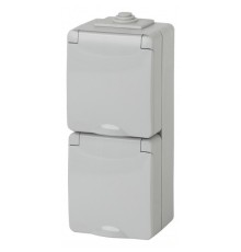 Эра Б0036003 11-2608-03 Розетка 2x2P+E верт. IP65, шторки, 16A-250В, ОУ, серый