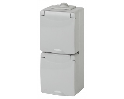 [ЭРА Розетки, выключатели] Эра Б0036003 11-2608-03 Розетка 2x2P+E верт. IP65, шторки, 16A-250В, ОУ, серый