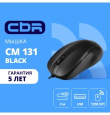CBR CM 131 Black, USB, Мышь офисн., оптич., 1200 dpi, 3 кн., 2.0 м, резиновое колесо прокрутки, ABS-пластик