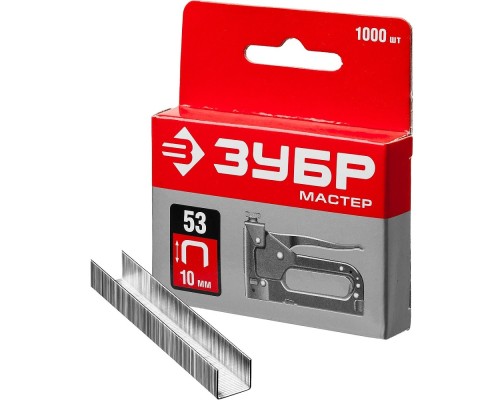 [Пистолеты (Скотчи, пленки)] ЗУБР 10 мм скобы для степлера тонкие тип 53, 1000 шт [31625-10]