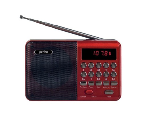 [Радиоприемник] Perfeo радиоприемник цифровой PALM FM+ 87.5-108МГц/ MP3/ питание USB или 18650/ красный (i90-red) [PF_A4871]