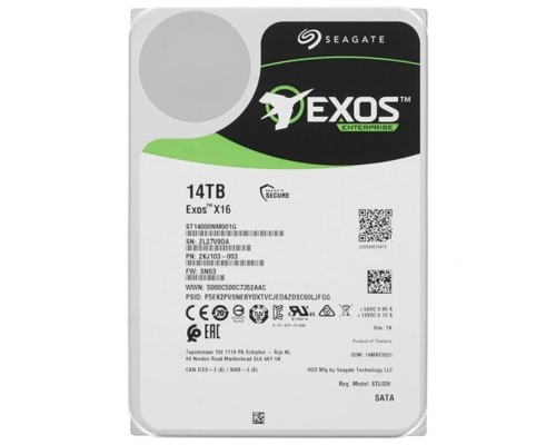 [Жесткий диск] 14TB SeagateExos X16 512E (ST14000NM001G) {SATA 6Gb/s, 7200 rpm, 256mb buffer, 3.5