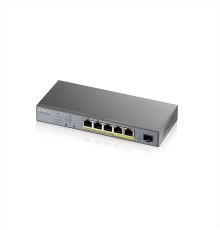 ZYXEL GS1350-6HP-EU0101F L2 коммутатор PoE+ для IP-видеокамер 4xGE PoE+, 1xGE PoE++ (802.3bt), 1xSFP, бюджет PoE 60 Вт, дальность передачи питания до 250 м, автоперезагрузка PoE-портов