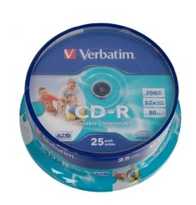 Verbatim  Диски CD-R 25 шт.   Printable InkJet, 52-x 700Mb, Cake Box (43439)