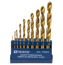 Thorvik TDBS10 Набор спиральных сверл по металлу HSS TiN в пластиковом кейсе, d1.0-10.0 мм, 10 предметов