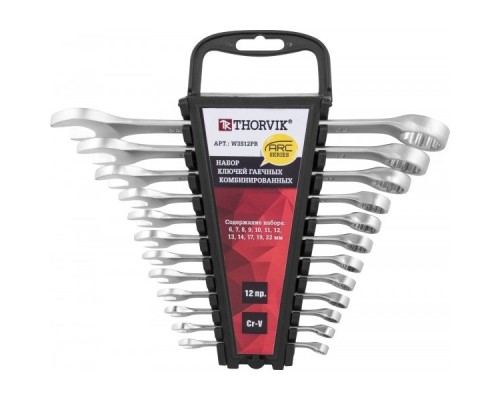 [Ключи] Thorvik W3S12PR Набор ключей гаечных комбинированных серии ARC на держателе, 6-22 мм, 12 предметов