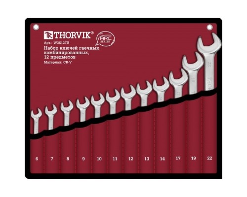 [Ключи] Thorvik W3S12TB Набор ключей гаечных комбинированных серии ARC в сумке, 6-22 мм, 12 предметов