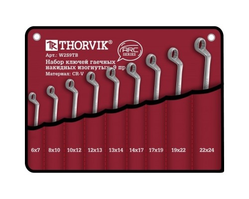 [Ключи] Thorvik W2S9TB Набор ключей гаечных накидных изогнутых серии ARC в сумке, 6-24 мм, 9 предметов