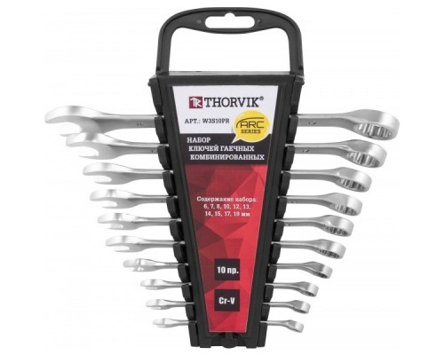 [Ключи] Thorvik W3S10PR Набор ключей гаечных комбинированных серии ARC на держателе, 6-19 мм, 10 предметов