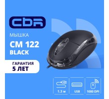 CBR CM 122 Black USB, Мышь офисн./ноутбучная, оптич., 1000 dpi, 3 кн., 1,3 м