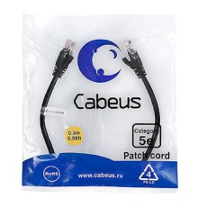 Cabeus PC-UTP-RJ45-Cat.5e-0.3m-BK-LSZH Патч-корд U/UTP, категория 5е, 2xRJ45/8p8c, неэкранированный, черный, LSZH, 0.3м