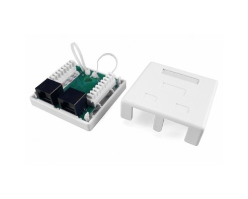 [Монтажное оборудование] Hyperline SB1-2-8P8C-C5e-WH Розетка компьютерная RJ-45(8P8C), категория 5e, двойная, внешняя, Dual IDC