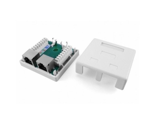 [Монтажное оборудование] Hyperline SB1-2-8P8C-C5e-SH-WH Розетка компьютерная RJ-45(8P8C), категория 5e, экранированная, двойная, внешняя, Dual IDC