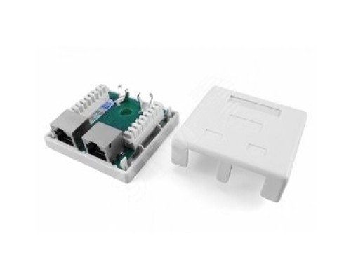 [Монтажное оборудование] Hyperline SB1-2-8P8C-C6-SH-WH Розетка компьютерная RJ-45(8P8C), категория 6, экранированная, двойная, внешняя, Dual IDC