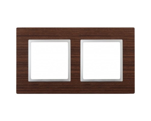 [ЭРА Розетки, выключатели] Эра Б0034575 14-5302-10 ЭРА Рамка на 2 поста, дерево, Эра Elegance, венге+алюм 