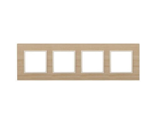 [ЭРА Розетки, выключатели] Эра Б0034588 14-5304-11 ЭРА Рамка на 4 поста, дерево, Эра Elegance, клён+сл.кость