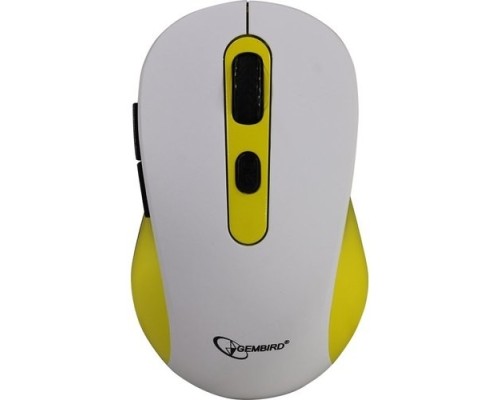 [Мышь] Gembird MUSW-221-Y {Мышь беспров., белый/жёлтый, 5кн.+колесо-кнопка, 800/1200/1600DPI, 2.4ГГц, трехуровневая система энергосбережения}
