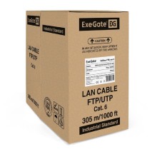 Exegate EX281810RUS Кабель ExeGate FUTP4-C6-CU-S23-IN-PVC-GY-305 FTP 4 пары кат.6 медь, 23AWG, экран, бухта 305м, серый, PVC