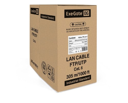 [Кабель] Exegate EX281810RUS Кабель ExeGate FUTP4-C6-CU-S23-IN-PVC-GY-305 FTP 4 пары кат.6 медь, 23AWG, экран, бухта 305м, серый, PVC