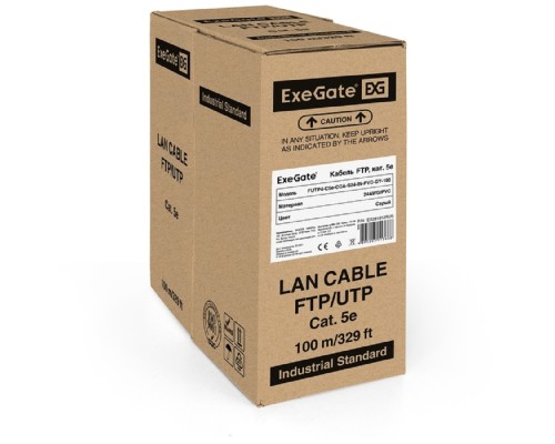 [Кабель] Exegate EX281812RUS Кабель Exegate  FUTP4-C5e-CCA-S24-IN-PVC-GY-100 FTP 4 пары кат.5e CCA, 24AWG, экран, бухта 100м, серый, PVC