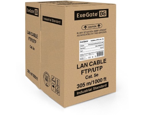 [Кабель] Exegate EX281821RUS Кабель Exegate  UTP-2-C5e-CU-S24-IN-PVC-GY-305 UTP 2 пары кат.5e медь, 24AWG, бухта 305м, серый, PVC