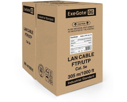 [Кабель] Exegate EX281817RUS Кабель Exegate  UTP4-C5e-CCA-S25-IN-PVC-GY-305 UTP 4 пары кат.5e CCA, 25AWG, бухта 305м, серый, PVC