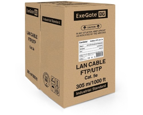 [Кабель] Exegate EX281819RUS Кабель Exegate  UTP4-C5e-CCA-S24-OUT-PE-BK-305 UTP 4 пары кат.5e CCA, 24AWG, внешн., без троса, бухта 305м, черн., PE