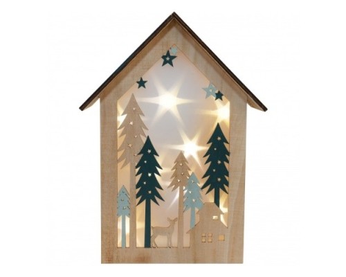 [Новогодние светоукрашения] Neon-night 504-024 Деревянная фигурка с подсветкой «Домик в лесу» 19х6х26 см