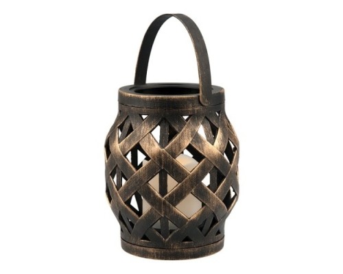 [Новогодние светоукрашения] Neon-night 513-055 Декоративный фонарь со свечкой, плетеный корпус, бронза, размер 14х14х16,5 см, цвет теплый белый