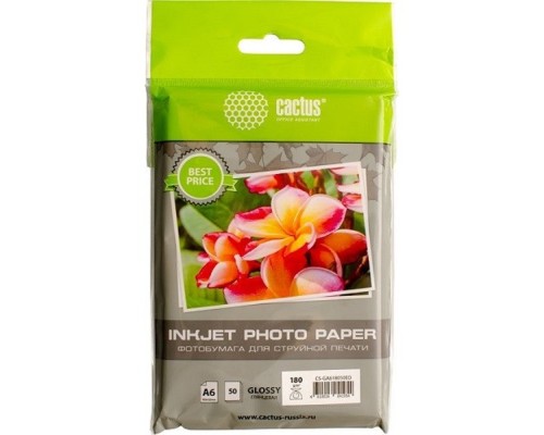 [Бумага] CACTUS CS-GA618050ED Фотобумага A6/180г/м2/50л./белый глянцевое для струйной печати